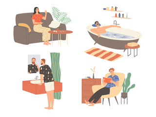 Personal care and hygienic procedure. People at home take care of themselves and their looks