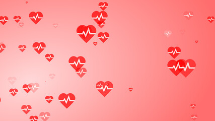 Medical heart beat pulse flat white on red hearts pattern background. Abstract healthcare for World Blood Donor Day.