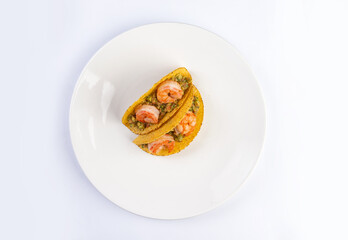 tacos in a plate on a white background. close-up