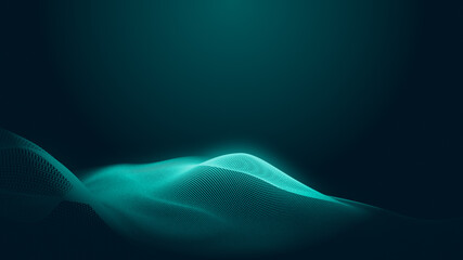 Dot green wave light screen gradient texture background. Abstract  technology big data digital background. 3d rendering.