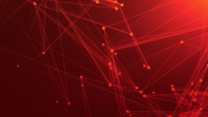 Abstract red polygon tech network with connect technology background. Abstract dots and lines texture background. 3d rendering.