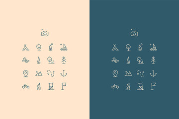 vector icons set adventure travel and tourism
