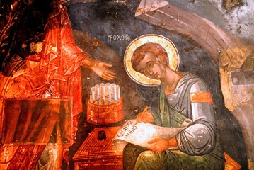 Fresco inside a Christian orthodox church in Patmos island, Greece, April 5 2007.