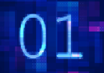 01 binary computer code on the  screen on monitor computer technology with blue background. Abstract digital future design concept.