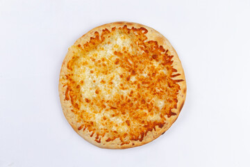 Traditional homemade pizza on white background. view from above