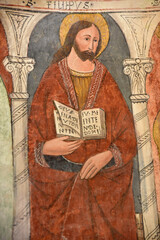 Fresque de saint Philippe de la chapelle romane Santa Maria Assunta à Favalello, Corse