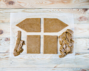 How to make gingerbread house, step by step, tutorial. Step 4. Removal of dough scraps.