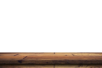 Empty wood table on isolate white background and display montage with copy space for product.