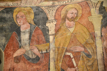 Fresque des apôtres de la chapelle romane Santa Maria Assunta à Favalello, Corse