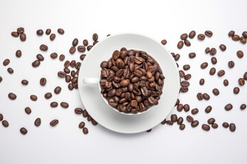 Cup and coffee beans, isolated on a white background