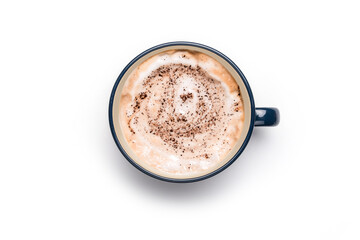 Cup coffee Latte on a white background. Full frame