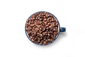 Coffee cup and coffee beans on a white background