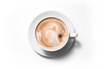 Cup coffee cappuccino on a white background, Full frame