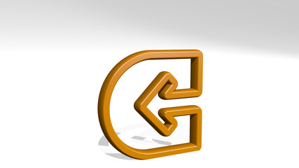 Obraz premium navigation left stand with shadow. 3D illustration of metallic sculpture over a white background with mild texture. icon and map