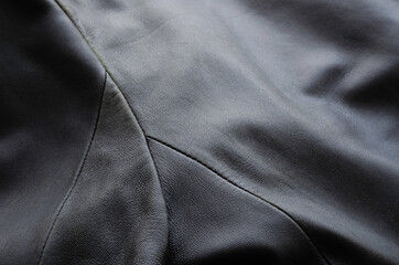 The texture of a black leather jacket.