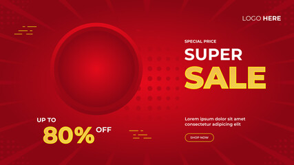 Super Sale banner design with special price discounts of up to 80%. Vector graphic web banner template