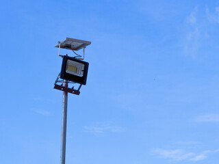 Photo of light pole and solar lights, solar lights, solar panel