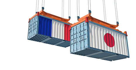 Freight containers with Japan and France flag. 3D Rendering 