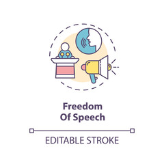Naklejka premium Freedom of speech concept icon. Freedom of expression idea thin line illustration. Fundamental human right. Free speech. Vector isolated outline RGB color drawing. Editable stroke