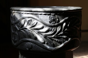 An unusual lead arts and crafts font in a Welsh Church.