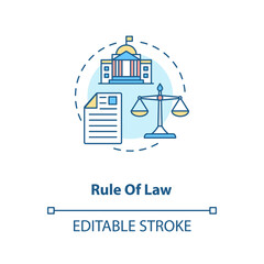 Rule of law concept icon. Principle of law idea thin line illustration. Constitutionalism. Political rights. Judicial process. Vector isolated outline RGB color drawing. Editable stroke