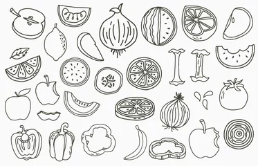 Fotobehang fruit collection logo with apple,onion,lemon,cucumber.Vector illustration for icon,logo,sticker,printable and tattoo © piixypeach