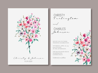 Pink Cosmos Floral Watercolor Wedding Invitation