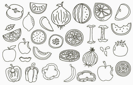 fruit collection logo with apple,onion,lemon,cucumber.Vector illustration for icon,logo,sticker,printable and tattoo