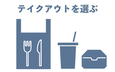 テイクアウトを選ぶように勧めるアイコン