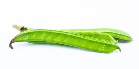 Sword beans with fresh vegetables on white background