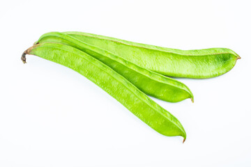 Sword beans with fresh vegetables on white background