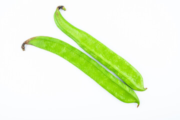 Sword beans with fresh vegetables on white background