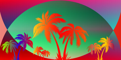 Fototapeta na wymiar palm trees on sunset background
