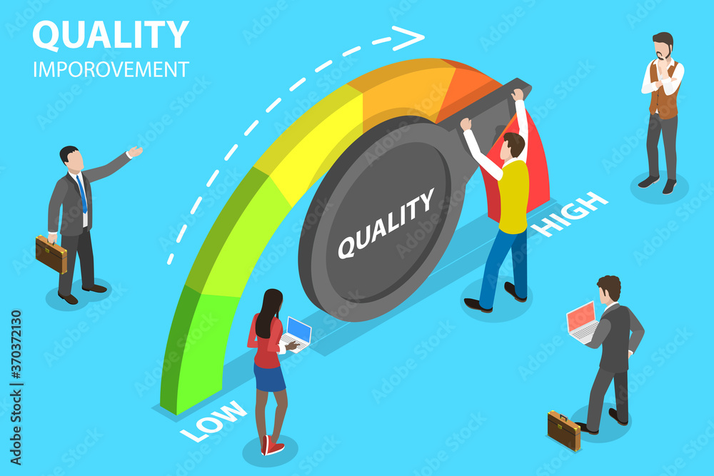 Wall mural 3d isometric flat vector conceptual illustration of quality management and improvement, qi.