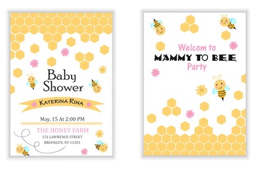 Bee Baby Shower invitation templates set Mommy