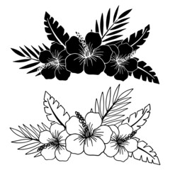 Vector illustration, floral ornament, flower silhouette in black, isolate on a white background, for design of cards, banners