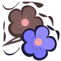 flowers postcard, light pink and light blue flowers, pink flower, blue flower, colorful autumn flowers, flowers, illustrator, illustration, beautiful blue flower, blue flower vector, beautiful flowers