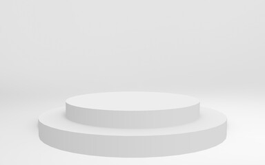 3d gray white bright cylinder podium minimal studio background. Abstract 3d geometric shape object illustration render.