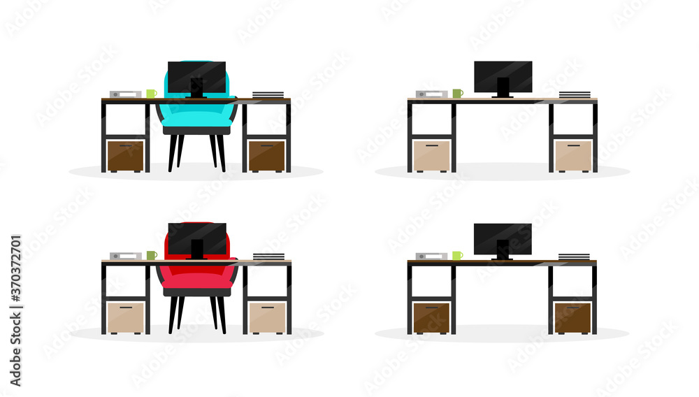 Fototapete Computer table flat color vector objects set