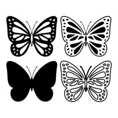 Obraz na płótnie Canvas black silhouette pattern, stylized butterflies, isolate on a white background, for design different, template, stencil