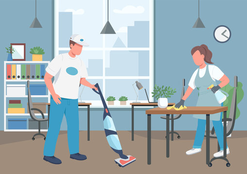 Office cleaning house flat color vector illustration