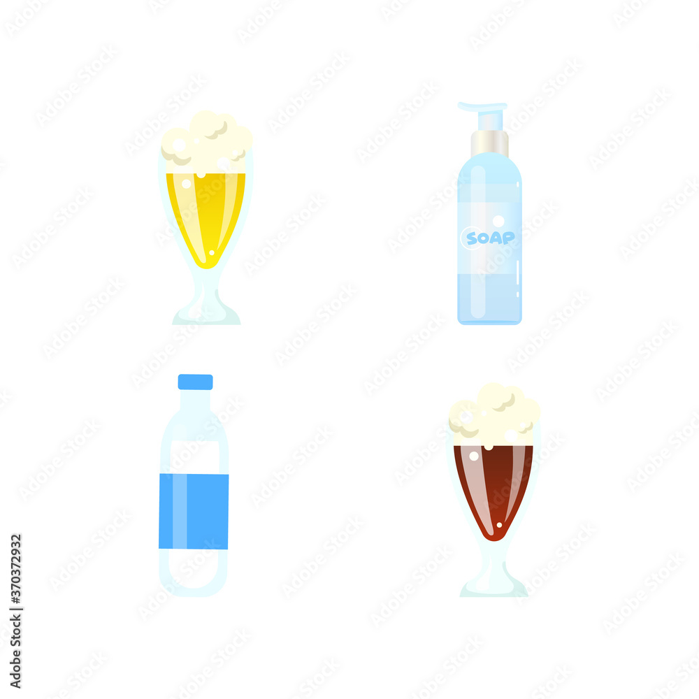 Poster beverages flat color vector objects set