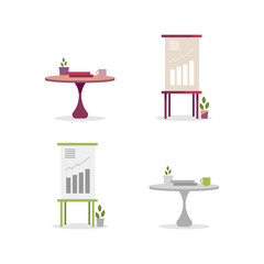 Statistics boards and tables flat color vector objects set