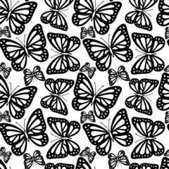 Seamless pattern in monochrome colors with butterfly, ornament for wallpaper, fabric or other design