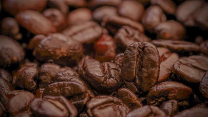 Roasted coffee beans background, can be used as a background. Close Up.