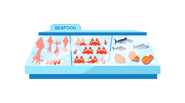 Seafood freezer flat color vector object