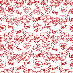 seamless pattern, abstract heart with wings ornament, pattern for wallpaper and fabric, wrapping paper, wedding design