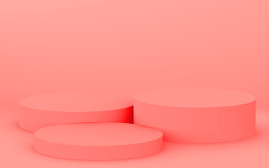 3d orange cylinder podium minimal studio background. Abstract 3d geometric shape object illustration render. Display for cosmetic perfume fashion product. Color of the year 2019 Living Coral.