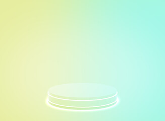 3d yellow green pastel color gradient neon light cylinder podium minimal studio background. Abstract 3d geometric shape object illustration render. Display for cosmetic fashion product.