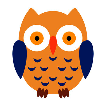 vector illustration, owl in cartoon style, children's drawing, isolate on a white background